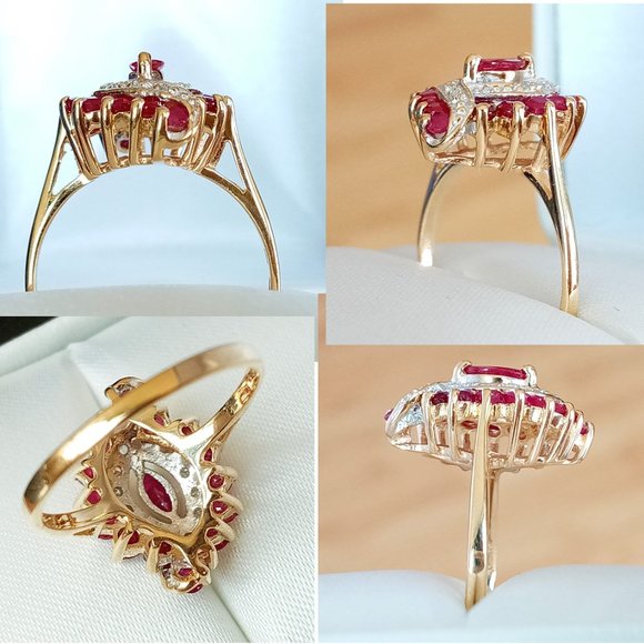 (SOLD) Vintage 10K Y.Gold Ruby Diamond Cluster Ring, Sz6 - Picture 8 of 10